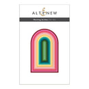 Packaging of Alten & New Nesting Arches Die Set with colorful arches on a white background.