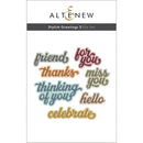 Altenew Stylish Greetings 2 Die Set with colorful die-cut phrases on a white background
