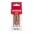 Amsterdam Relief Paint packaging with a tube of bronze paint on a white background