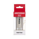 Amsterdam Relief Paint packaging with a tube of paint on a white background