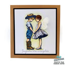 Framed artwork of a boy and girl holding hands with a fairy, labeled 'Imagination takes us everywhere'.
