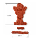 Terracotta angel figurine with dimensions on a white background