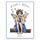Illustration of a fairy sitting on a branch with butterflies and 'Faith's Room' text.