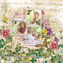 Design with floral elements, text, and family photos on a decorative background.