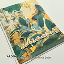 Decorative card with leaves, butterfly, and 'dreamer' text on a vintage map background, designed by Arden Creative Studio.