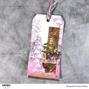 Decorative tag with artistic design on a textured gray background