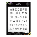 Clear stamp set with alphabet and numbers on a white background
