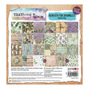Packaging of 'Text{tures} by Lou Collins Beneath the Brambles' paper pad with various patterned papers.