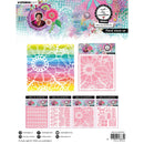 Set of decorative stencils with colorful patterns on a white background