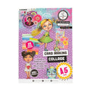 Card making collage kit with colorful design on a purple background