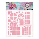 Pink window-shaped craft stencil on a white background with Studio Light branding.