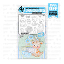 Art Impressions baby-themed clear stamps and dies set on a white background with promotional text.