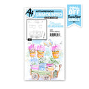 Art Impressions unmounted clear stamps with floral design and promotional banner on a white background