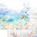 Underwater scene with turtles, fish, and coral on a white background