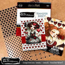 Deco Foil transfer sheets with artistic designs on a textured surface