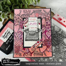 Card with typewriter design and heart patterns, featuring Simon Says Stamp and Brutus Monroe products.
