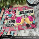 Colorful card with two smiling snails and text 'Made for Each Other' on a craft surface.