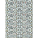 Patterned rug with a geometric design on a light blue background