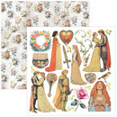 Set of illustrated characters and decorative elements on a white background