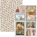 Collection of vintage-style illustrations and patterns with romantic and historical themes.