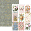 Collection of vintage-style design elements including floral patterns, portraits, and decorative frames.