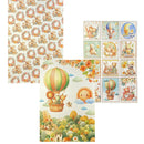 Collection of children's illustrations featuring animals in a fantasy landscape with hot air balloons.