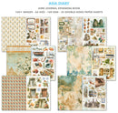 Collection of scrapbooking pages from an 'Asia Diary' junk journal ephemerum book on a white background.