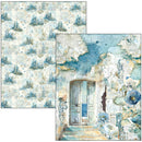 Two pieces of decorative paper with nautical and floral designs on a white background.