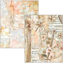 Decorative paper sheet with floral and musical instrument design on a white background