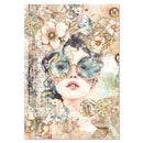 Artistic illustration of a woman's face with steampunk elements, gears, and flowers.