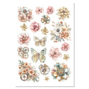 Sheet of decorative flowers and butterflies on a white background