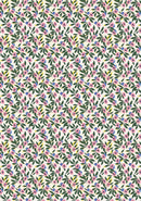 Floral pattern with pink flowers and green leaves on a white background