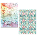 Two decorative paper designs, one abstract and one floral, on a white background.
