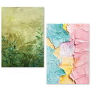 Two abstract art prints, one green and one with pastel colors, on a white background.
