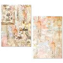 Two artistic paper designs with floral and text patterns on a white background