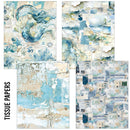Set of tissue papers with abstract blue and beige patterns