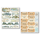 Set of decorative stickers with ornate designs and text on a white background
