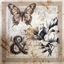 Decorative design with butterfly, flowers, and ampersand on a textured background