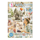 Astadia Diary cover with travel-themed collage and woman's face.