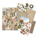 Collection of vintage-style paper sheets with different patterns and designs.