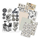Collection of vintage-style paper designs with decorative elements and text.