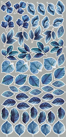 Pattern of blue leaves on a gray background