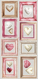 Set of framed heart-shaped pictures with various frames and heart designs on a white background.