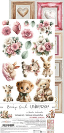 Set of decorative stickers with flowers, bunnies, and teddy bears on a white background.