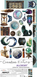 Collection of alchemy-themed stickers with various elements on a white background.