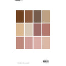 Color swatch card with various brown and beige tones on a white background