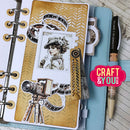 Decorative notebook with vintage illustrations and a pen on a wooden surface, featuring 'Craft & You Design' branding.