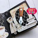 Decorative card with vintage elements, including a pen, woman in a dress, and coffee cup, on a white background. 'Craft & You' branding visible.