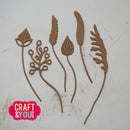 Set of brown floral and leaf-shaped cutouts on a light background with 'Craft & You' logo.