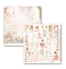 Two sheets of paper with vintage-style illustrations on a white background